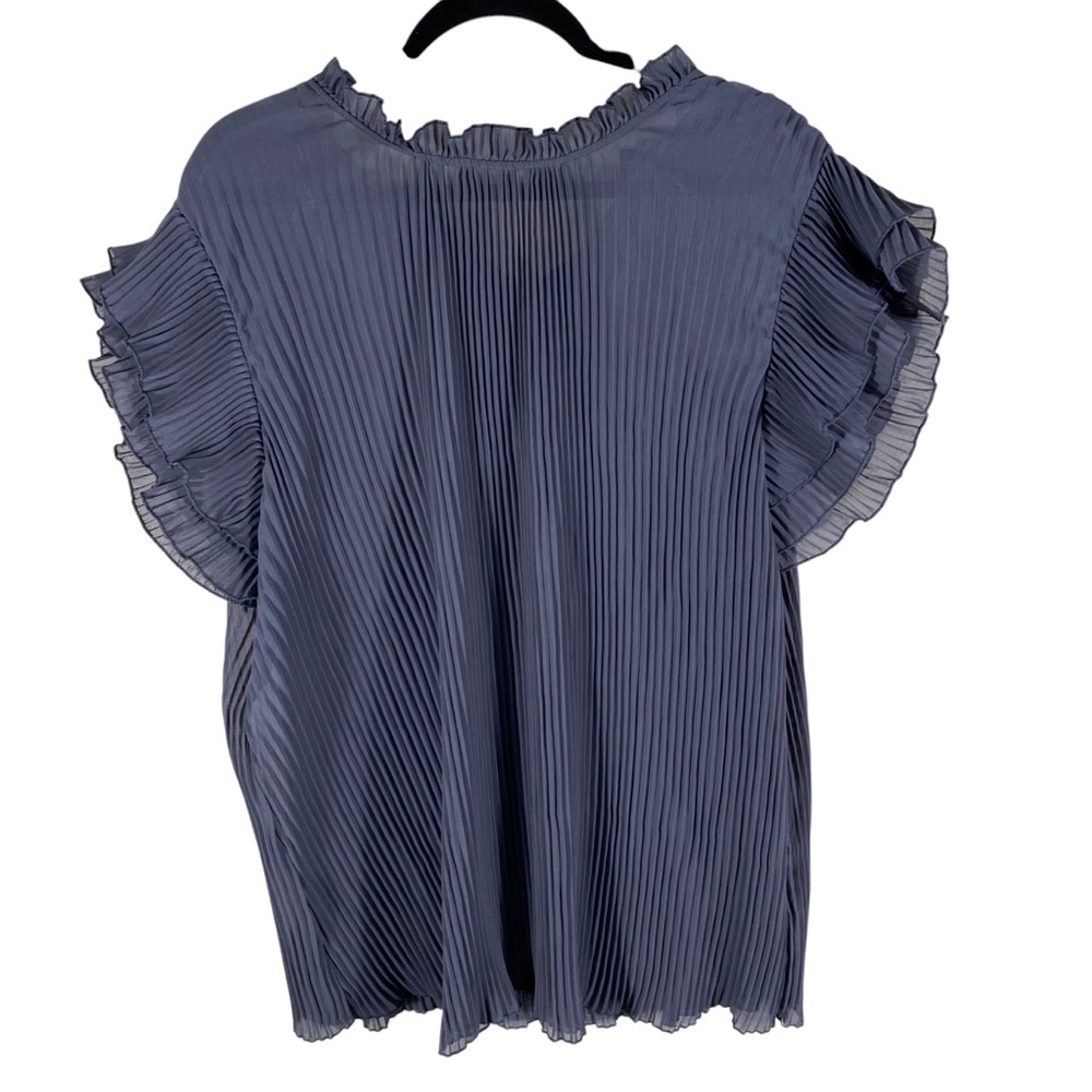 City Chic Top Off Beat Pleated High Neck Blouse Sheer Ruffled sleeves Dark Gray